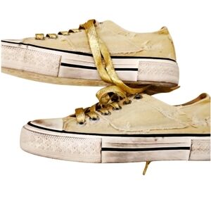 BLOWFISH MALIBU KEDS SNEAKERS DISTRESSED Gold Lace-Up Greased Size 7.5